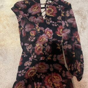 Ted Baker Black Midi Dress with Ruffled Tiered Skirt and Long Bishop Sleeves